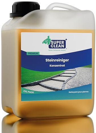 SUPER CLEAN Limpiador de piedra concentrado de 10 L – para terraza, pavimento, hormigón, piedra natural y losas de aceras, limpiador exterior contra suelos verdes, suciedad y depósitos, hasta 1000 m²