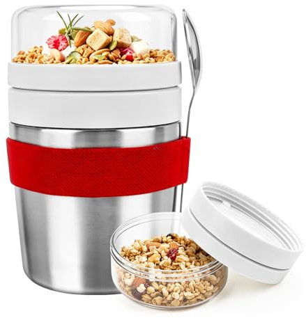 Müslibecher to GoEdelstahl Müslibecher to go 500 ml + 220 ml Inklusive Löffel, auslaufsicher und isoliert Geeignet für Haferflocken, Joghurt und andere Lebensmittel Ideal zum Mitnehmen für unterwegs