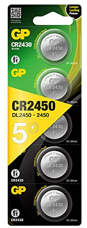 GP CR2450 3V - Pack de 5 Pilas CR 2450 de Litio botón | Litio Puro, Mayor Rendimiento y duración | Sin Mercurio | Pack Compuesto por 1 blíster de 5 Pilas CR2450 / DL2450 envasadas Individualmente