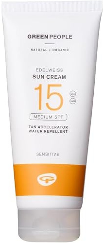 Green People Edelweiss Sun Cream with Tan Accelerator - SPF15 - Natural Sunscreen Suitable for Sensitive Skin - Reef Safe & Cruelty Free, 200ml