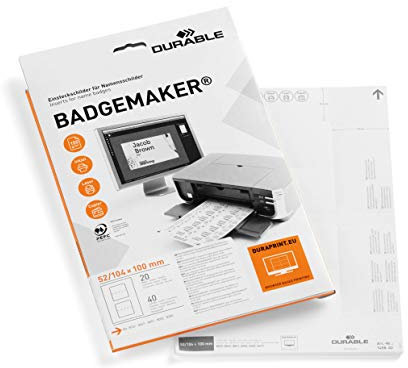 Durable 145802 Badgemaker Planche d'Insertion pour Porte Noms 52/104 x 100 mm