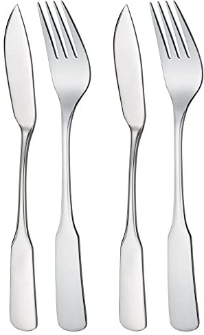 GRÄWE Fischbesteck 4-teilig, Fischset für 2 Personen, Fischgabeln, Fischmessser, Besteck-Set Edelstahl 18/10, poliert, spülmaschinengeeignet, Serie Spaten