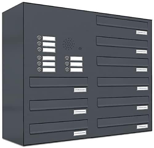 AL Briefkastensysteme 9 er Briefkasten für Tür/Zaundurchwurf mit Klingel, in Anthrazit Grau RAL 7016, wetterfeste Briefkastenanlage Design modern