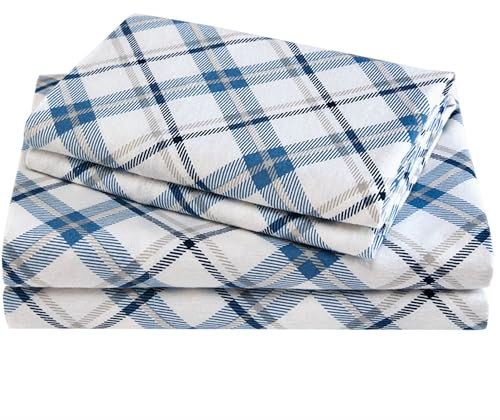 Comfort Spaces Les espaces Confort Ultra Doux et Confortable Imprimé 100% Coton Flanelle de lit Queen Plaid Blue