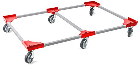 aidB Transportroller Variabel 1x unterteilt für Euroboxen mit 6 Gummilenkrollen, Rot, 1200x800 mm, variabler Rollwagen zum Transport von Kisten, Praktischer Kistenroller