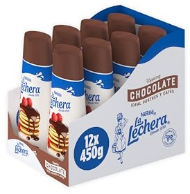 La Lechera Chocolate Sirvefacil 450 g - Pack de 8 | Topping de chocolate en botella sirve fácil, ideal para postres, helados y decoraciones dulces