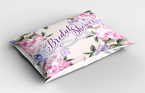 ABAKUHAUS Douche Nuptiale Taie d'oreiller, Bride Hortensias, Décorative et Imprimée de Taille Standard, 80 cm x 40 cm, Pourpre et Rose pâle