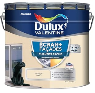 Dulux Valentine ECRAN+ CHANTIER FACILE FAÇADE - Peinture en Phase Aqueuse pour Façades - Séchage rapide et grand confort d'application - Mat Meulière 10L