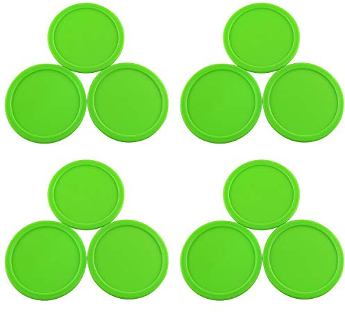 JCBIZ 12pcs Green Air Hockey Pucks Replacement 64mm Round Pucks for Game Tables, Equipment, Accessories