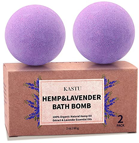 kastu Bath Bombs,2 Pack Fizzy Spa Gift Natural Hemp Oil Extract and Lavender Essential Oils Bath for Moisturizing Dry Skin,Relaxing,Bubble Bath for Gifts Idea for Men Women