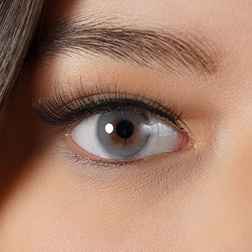 Kontaktlinsen farbig grau ohne Stärke | graue farbige Jahreslinsen | dezente weiche Linsen | 2 Stück Farblinsen + Linsenbehälter + Pinzette + Sauger | 0.0 Dioptrien | natürliche Farben Dream Gray