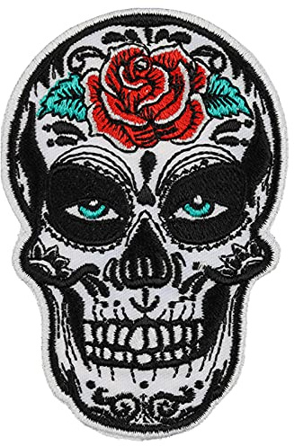 Calavera Totenkopf Aufnäher - Dia de los muertos Aufbügler - mexikanischer Totenkopf Bügelbild Sugar Skull Patch Zuckerschädel - Emblem zum annähen/aufbügeln - 55x90mm