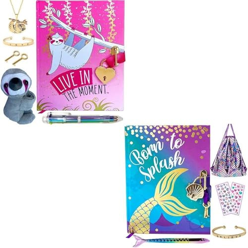 Life is a Doodle Mermaid and Sloth Diary Gift Sets for Girls Who Love to Journal and Draw - Each Bundle Comes Packaged in Their Own Gift Box With All of the Items Shown in the Images