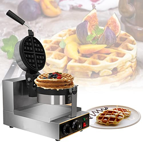 Rotating Waffle Makers Round 1300W, 220V Commercial Waffle Maker & Egg Cake Machine with Non-Stick Plates for Restaurant or Bakery, Easy to Clean