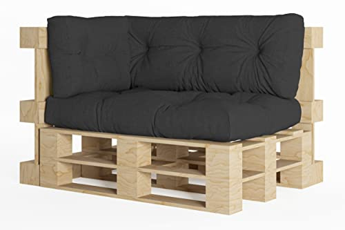 chilly pilley® Palettenauflage UV Wasserabweisend Leinenoptik Schaumflocken Palettenkissen auf Palettensofa Palettenpolster auf Palettenmöbel Rückenlehne Sitzkissen (3er Set Schwarz)