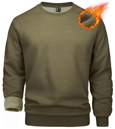 MAGCOMSEN Hombres Clásico Sudaderas sin Capucha Forro Verde Militar XL