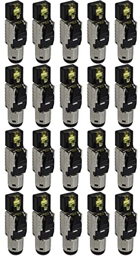 Lumonic 20x Clavija de Red RJ45 de Metal sin Herramientas | con Alivio de tensión y contactos Dorados I Crimpadora para Cable LAN de Red CAT6 CAT7 CAT8.1