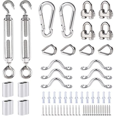 hannger M5 Turnbuckles for Cables Wire Kit, Stainless Steel Wire Rope Cable Clip Clamp Thimble Various Accessories for Tension Steel Cable Install/Sun Shade Hardware Kit/String Light Hanging