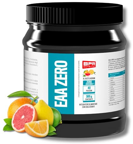 BPR Nutrition - EAA ZERO - Amminoacidi essenziali in polvere con aggiunta di L-Glutammina, da fermentazione vegetale (300 g, Agrumi)
