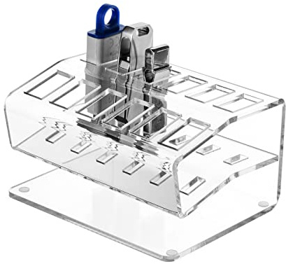 CaSZLUTION USB Flash Drive Holder Stand - Acrylic USB Memory Stick Storage Organizer - Holds up to 12 USB Flash Drives - Clear