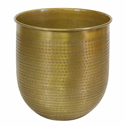 Casa Moro Orientalisk blomkruka Barcelona L 34 x 34 cm i antik guld look rund av aluminium med hammarslag handgjord | lyxig metall ytterkruka boho planteringskruka designer blomkruka | ABK202