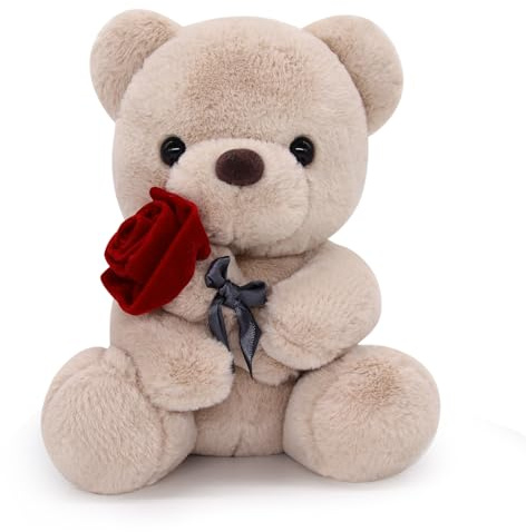 MUFEIRUO Teddybär Plüsch,Teddy mit Rose Spielzeug,Teddybären Stofftier Plüschtier Kuscheltier Schmusetier Geschenke für Mama, Kinder Mädchen, Geburtstag, Valentinstag