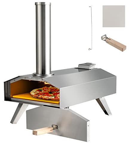 TANGZON 12” Outdoor Pizza Oven, Multi-Fuel Stainless Steel Pizza Maker with Foldable Legs, Pizza Stone & Detachable Chimney, Portable Tabletop Pizza Grill