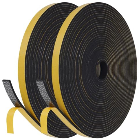 Flintronic Joint Fenetre Isolation Anti Froid, Joint Isolation pour Porte Fenêtre autocollante pour portes, Joint Fenêtre Isolation du bruit, Joint de fenêtre Joint en Mousse(12mm x 3mm x 20M, Noir)