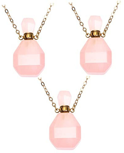 Zerodeko 3pcs Essential Oil Necklace Fluorite Pendant Pink Water Bottle Aromatherapy for Women Chakra Charm