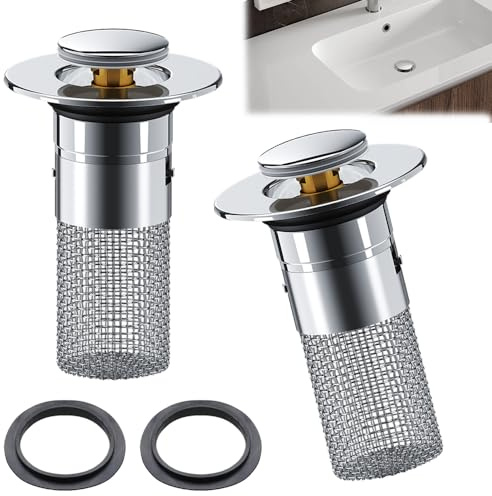 MININUSI 2 Stück Abflussstopfen für 34–40 mm Abflussstöpsel, Universal Waschbeckenstöpsel mit Haarsieb, Abflusssieb Waschbecken, Abflussstopfen mit sieb, Waschbecken Stöpsel für Bad, Küchenspülen