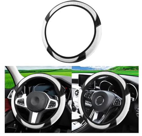 JNNJ Lenkradbezug Auto, Mikrofaser-Leder-Lenkradabdeckung, Sport Anti Rutsch Universal Lenkradbezug, Lenkrad Abdeckung Echtes Leder Breathable Anti Slip(Schwarz+Weiß)