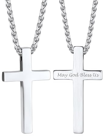 Bandmax Kette Kreuz Herren Damen Edelstahl Halskette mit Kreuz Anhänger Kruzifix Kreuzkette Ostern Taufkette Cross Necklace Christlicher Schmuck für Männer Frauen