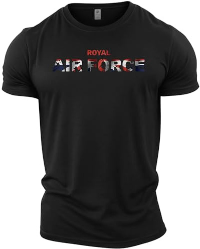 GYMTIER Royal Air Force UK Flag Men's Gym T-Shirt Bodybuilding Training Workout Lifting Top Clothing, Black, 5XL