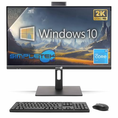 SIMPLETEK - All in One PC 24 2K 75Hz Core i5 | 8GB RAM - SSD 240GB Windows 10 Pro | Computer Tutto in Uno Attacco VESA Webcam Built-in Stand Regolabile