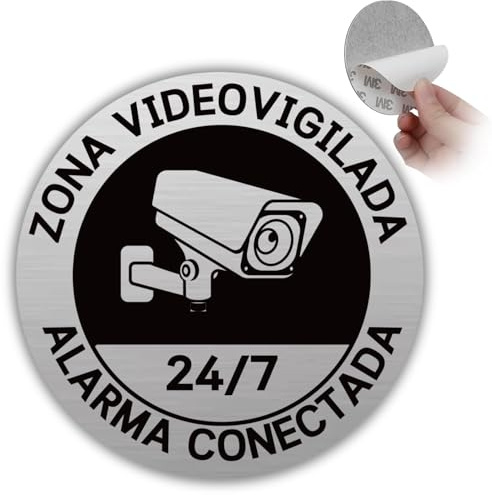 LEIASA | Señal Adhesiva Videovigilancia - Ø 10 cm - Aluminio - Disuasoria | Cartel Alarma Zona Videovigilada, Rótulo Área Vigilada, Placa CCTV Cámaras Seguridad, Pegatina Videocontrol Policía