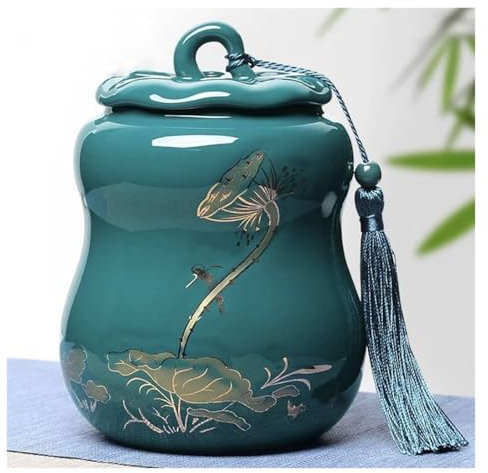 CROWEL Chinese Style Tea Caddy，Tea Caddy For Tea Bags，Golden Border Lotus Root Pattern,Stone Bowl Shaped Of Sealed Jar,Loose Leaf Tea Packaging Box