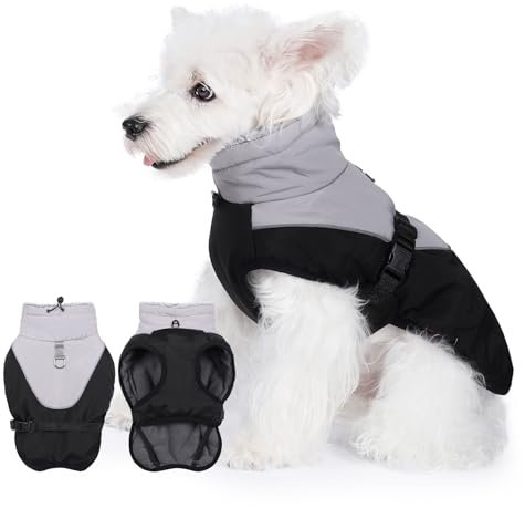 Poseca Warmer Hundemantel, verstellbare Hundejacke mit integriertem Geschirr, reflektierend, Hunde-Winterweste für den kalten Winter, winddichter Hunde-Schneeanzug für kleine und mittelgroße Hunde