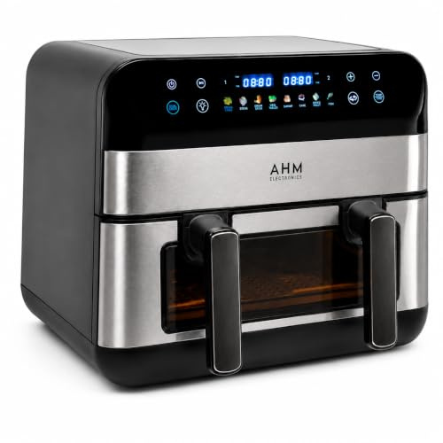 Dual Basket Air Fryer, 10L Capacity, Removable Divider, 8 Presets, Dual Cook, Smart Touch Control, Visual Windows