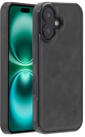 Molzar GripBig Series for iPhone 16 Case, Built-in Metal Plate for Magnetic Mount, Works with Qi-certified Chargers, Compatible with iPhone 16, Black/Black