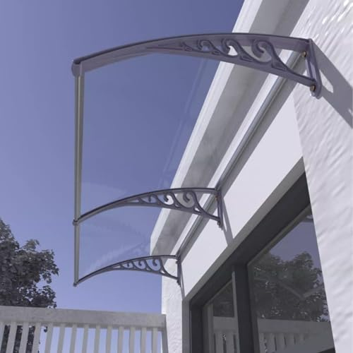 Marquise de Porte d’Entrée,Auvent de Véranda Protection Contre la Neige et le Vent,Toit Marquise en Polycarbonate,Panneau Transparent+Support Blanc,Noir,Gris,Auvent Fenêtre (100x180cm/39x71,Gray)