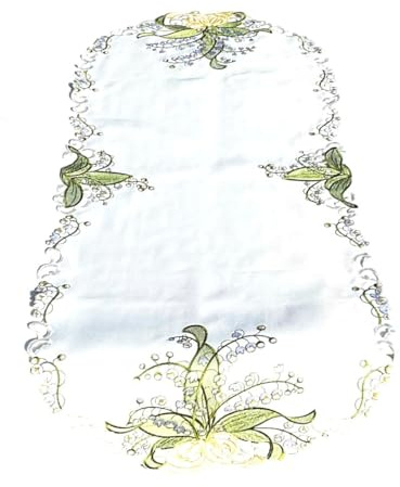 Weiße Maiglöckchen Tischläufer Tischdecke Mitteldecke Deckchen gestickt (ca. 45x110 cm)