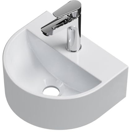 EMKE Lavabo Semi-Circular 303x255x120 mm Lavabo suspendido a la pared, lavabo de cerámica para inodoro Invitados y baño, diseño moderno, blanco brillante