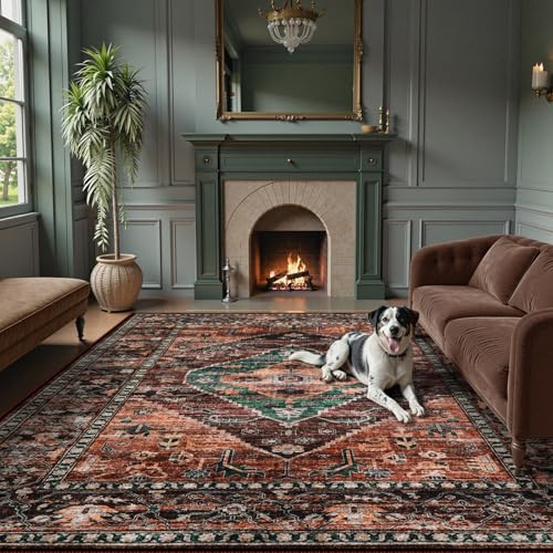 Lahome Area Rugs 9x12 Living Room - Non-Slip Ultra-Thin Washable Large Carpet, Non-Shedding Oriental Vintage Distressed Carpet Rug for Dining Room Bedroom Office Adelyn
