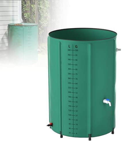 Yznahre 380 Liter Faltbare Regentonne - Praktischer Regenwassertank mit Wassereinlassgitter & Abflussventil, ideal zur Gartenbewässerung und Reinigung, Grün