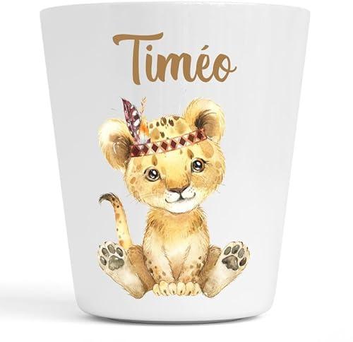 Générique Gobelet en Plastique pour Enfants | Gobelet Personnalisé avec Nom |Verre Plastique Incassable Personnalisé (Lion indien Timéo)
