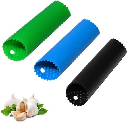 3 Pack Silicone Garlic Peeler Tubes, No Smell Garlic Skin Remover Rollers, Easy Peel Garlic Cloves with Internal Wave Points, Food Grade BPA Free Kitchen Garlic Tools, Dishwasher Safe, 3 Colors