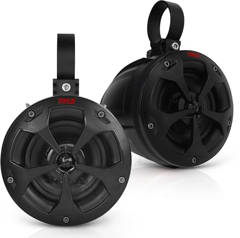 Pyle 4 Off-Road Bluetooth Waterproof Speakers -800W Peak Power Amplified Speaker System for ATV/UTV, Golf Cart, Boat, Aux Input Jack, for use w/All 12V Vehicles - PLUTV43BTA, Black