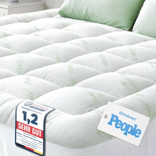 Matratzen Topper für himmlischen Komfort – Ultraweicher, atmungsaktiver und kühlender Matratzenschoner aus Bambusviskose – 140 x 200 cm, Tiefe Taschenpassform