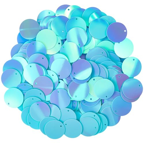 CABODYALS 454 pz di Paillettes Piatte Rotonde Azzurre Sfuse Grandi da 20mm, Glitter Iridescenti, con Foro, Applicazioni in Plastica, Paillettes per Cucire, Realizzare Accessori per Vestiti, Fai da Te