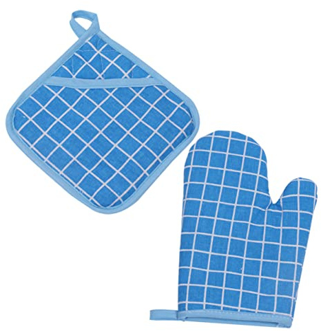 TOGEVAL 4pcs Heat Resistant Cotton Linen Gloves and Pads Microwave Oven Thermal Insulation Gloves with Cushions for Baking Cooking Kitchen Use